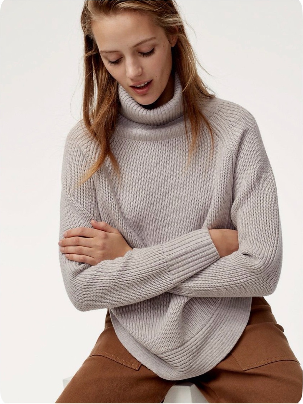 Aritzia Wilfred Arianna Soft Cream Ribbed Turtleneck Sweater